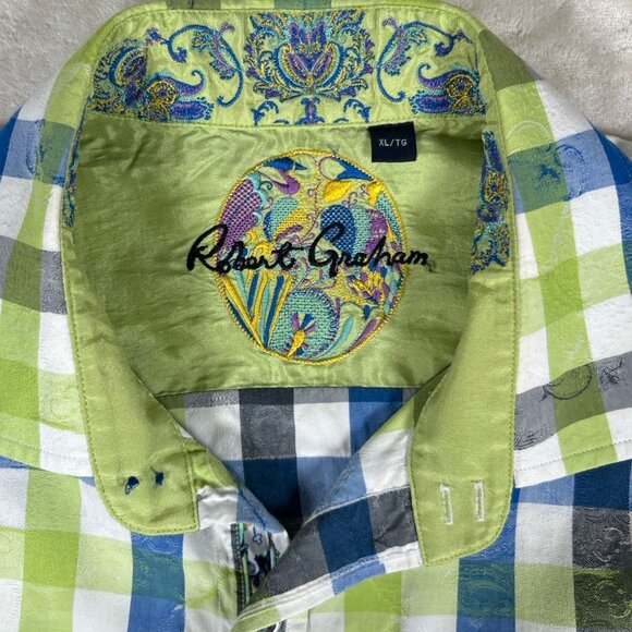 Robert Graham Slide Green Blue L/S Button Up Shirt Men's Flip Cuffs Size XL - Picture 7 of 15